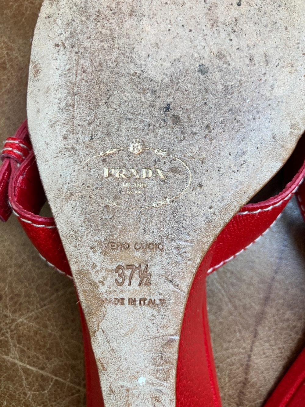 Prada Red Low Wedge Sandals Y2k, 90's, Vintage Womens EU 37.5 - Picture 7 of 16